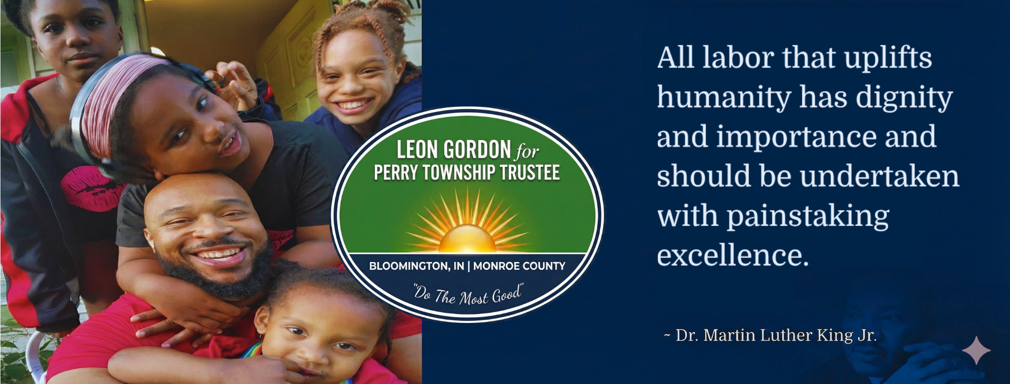 Leon Gordon Campaign Banner with family and MLK quote